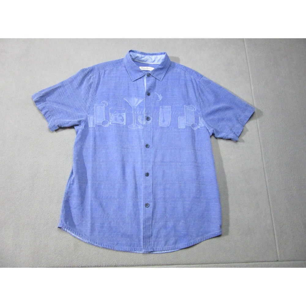 Tommy Bahama Shirt Mens Medium Silk Cocktail Drinks Pattern Button Up Casual